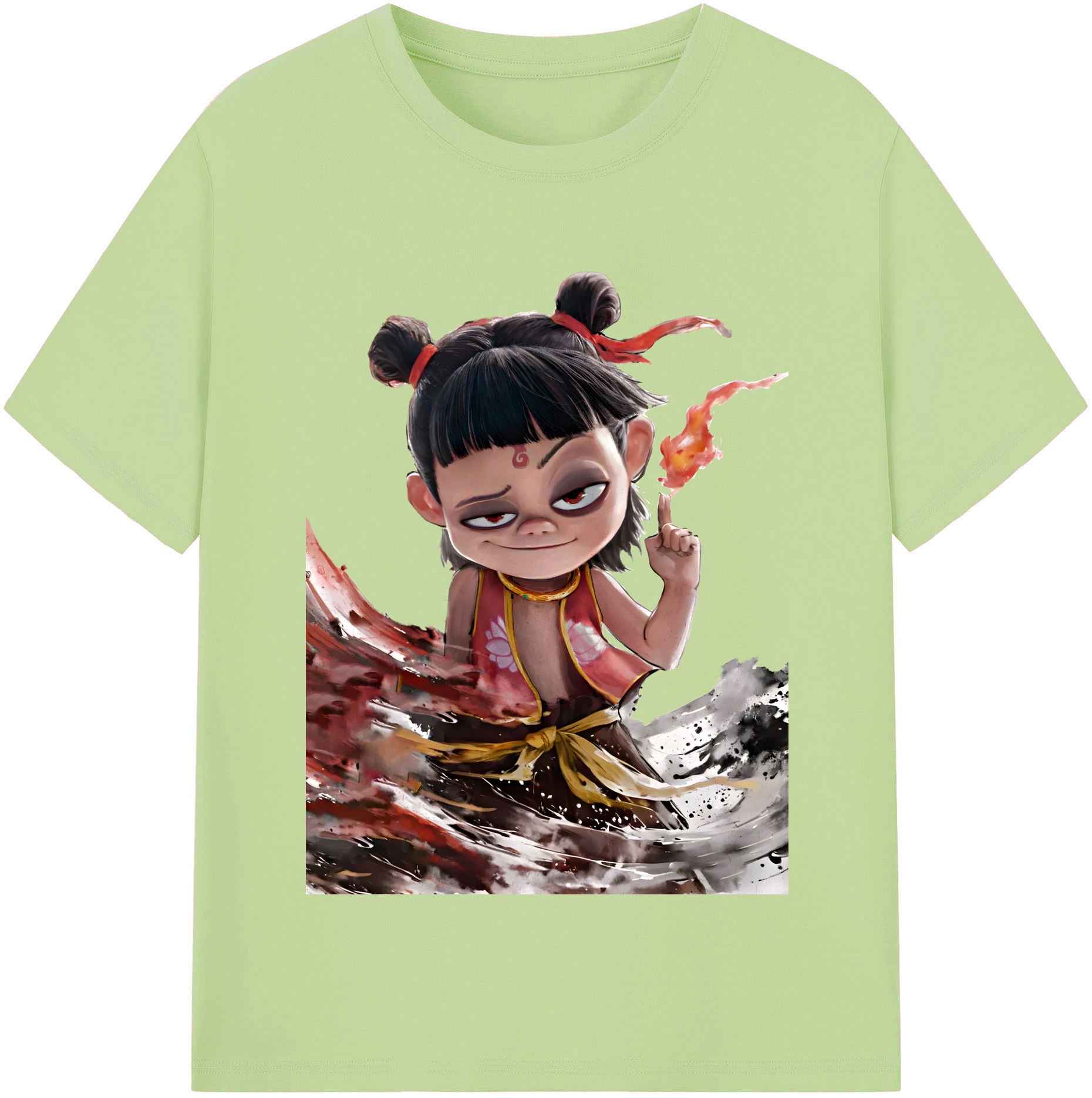（画像用） Ne Zha 2 ナタ 魔童の大暴れ 綿100％半袖Tシャツ（フロントプリント）